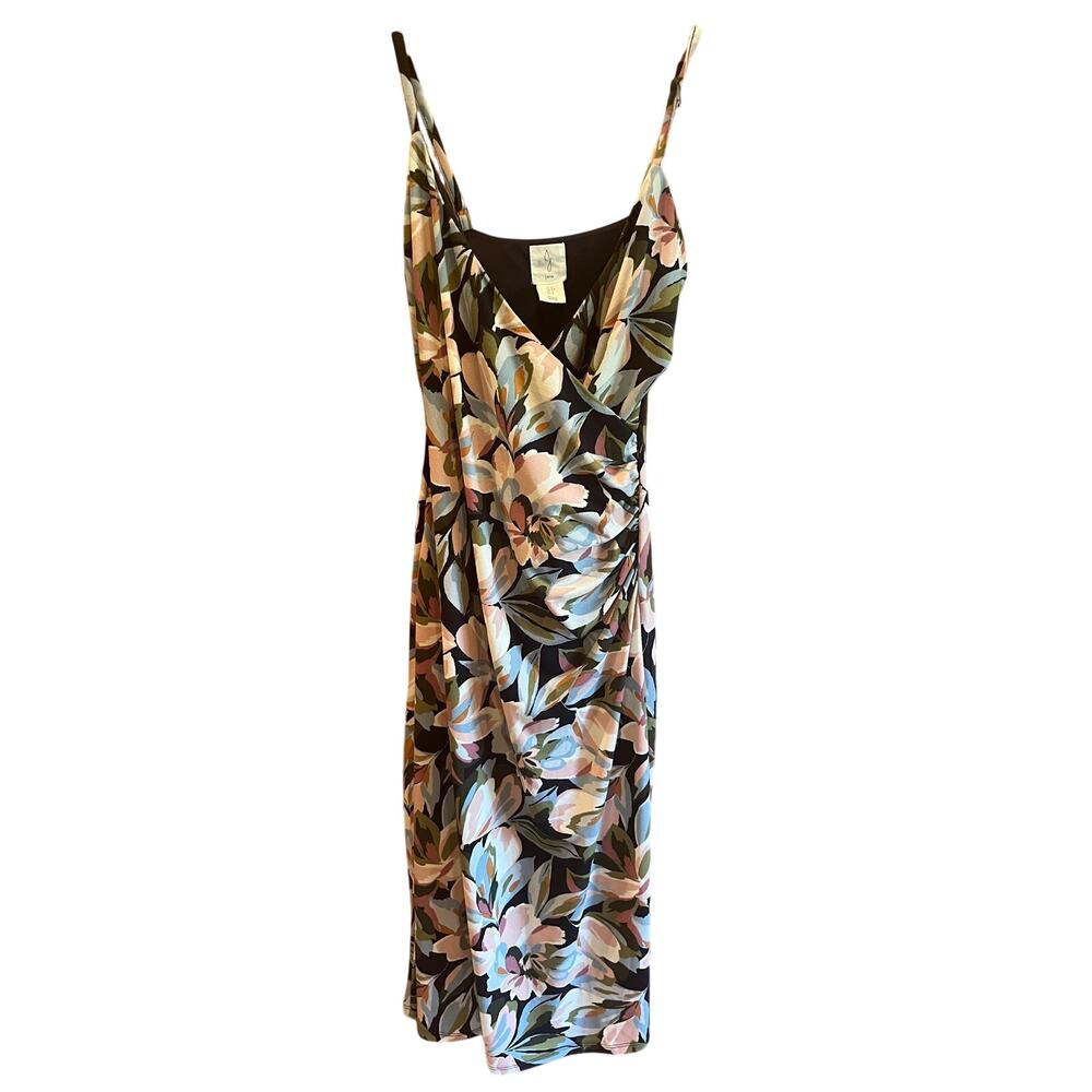 Joie Size S Floral Ruched Midi Dress Spaghetti Strap Black Multicolor